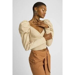 Choosy Khaki Puff Sleeve Crop Top NWT